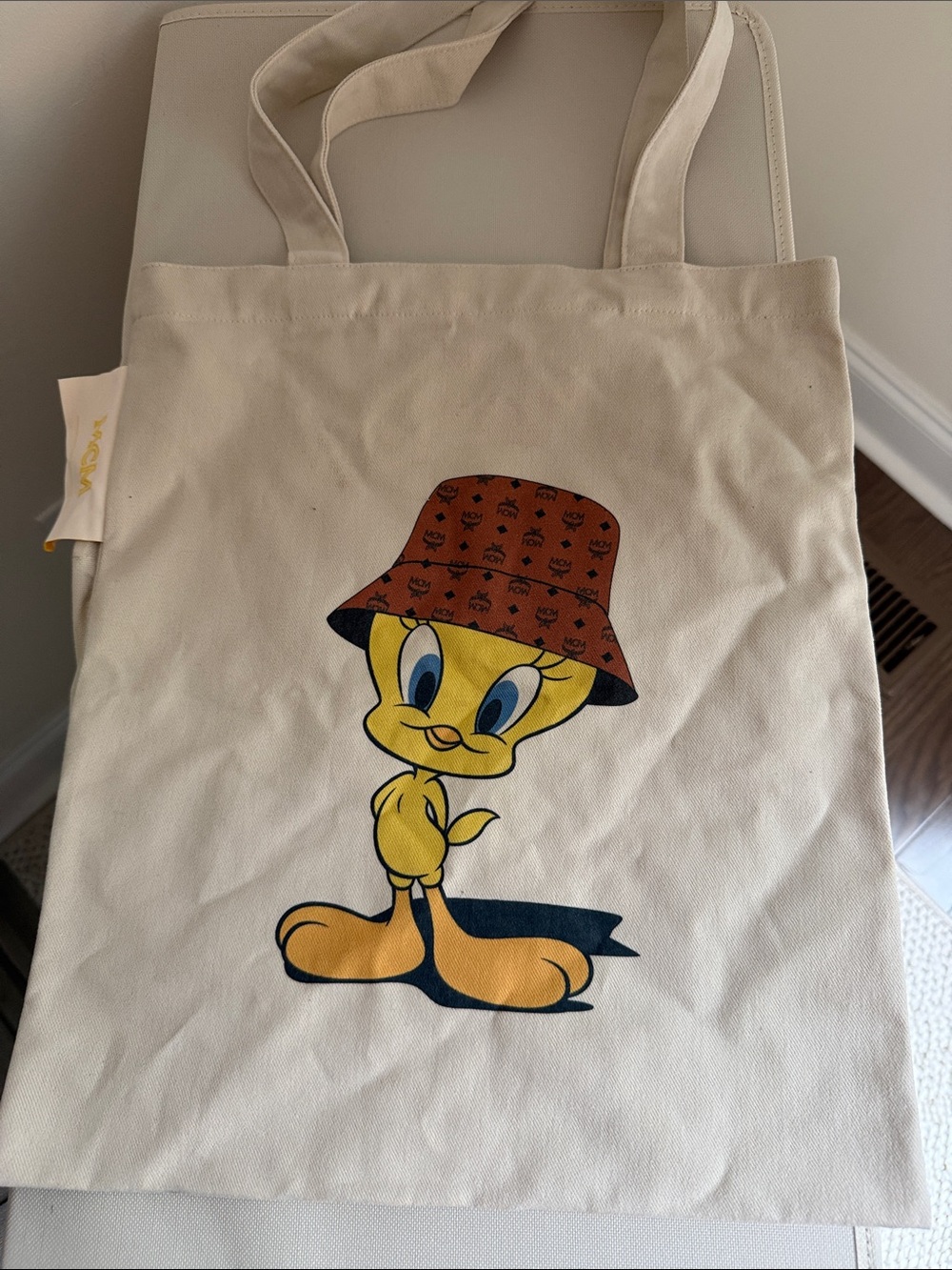 MCM x Looney Tunes Tweety Canvas Tote with Graphic - Cream